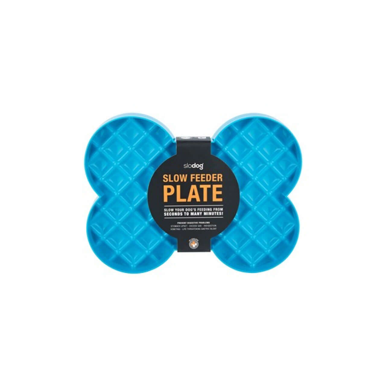 A blue plate to help dog's that eat too fast