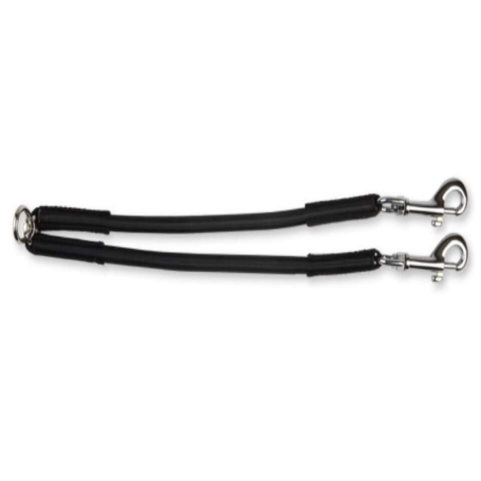 A black nylon bungee coupler for dogs