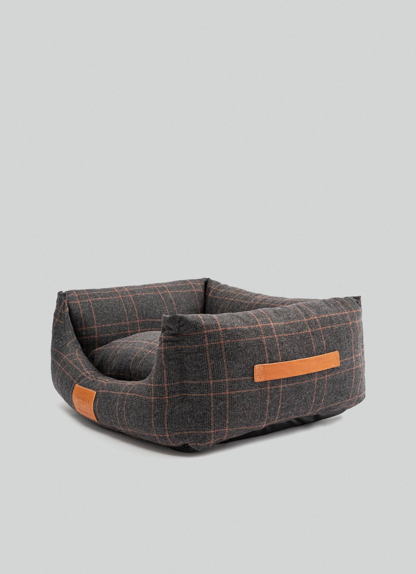 Side angle of the medium tweed dog bed by Hackett x Hugo & Hudson