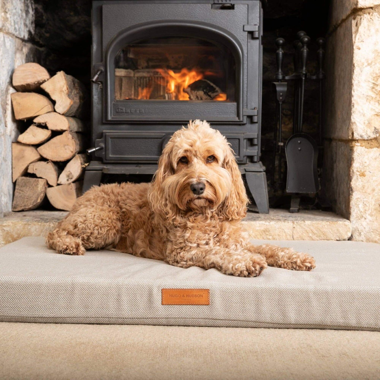 Hugo & Hudson Foam Dog Bed Small - Sand Herringbone