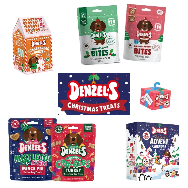 Denzel's Christmas Dog Treats - Grain Free Treats, Advent Calendar, Gingerbread House, Mistletoe Kisses, Crimbo Crackers.